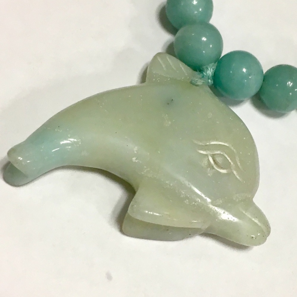 Bracelet Real Semi-precious Amazonite Carved Dolphin Stretchy Mermaidcore